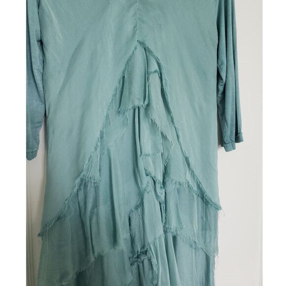 BNWT Silk Waterfall Layered 3/4 arm Midi Dress Made in Italy Light Teal - Picture 5 of 13